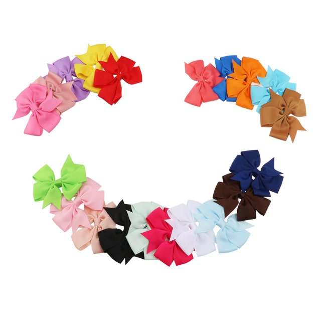 SHOWERORO Glitter Hair Bow Hair Bows Assorted Color Satin Ribbon 20Pack