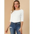 thumbnail image 4 of DARING DIVA Women's Elbow Sleeves Boat Neck Slim Fit Classic Tee L White, 4 of 6