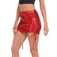 thumbnail image 4 of HDE Women's Shiny Metallic Drawstring Bodycon Mini Skirt Red - XXL, 4 of 6