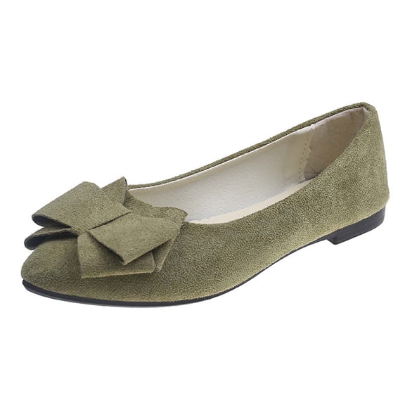 Xfvqtps Ladys Single Shoes Bowknot Suede Surface Pointy Toe Flat Bottom Soft Sole Fashion Work Casual Shoes Spring and Summer New Shallow Mouth Slip on Flat Shoes Green