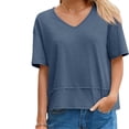 thumbnail image 4 of Short Sleeve Solid Color Summer Women V Neck Casual Flowy Tee Shirt, 4 of 6