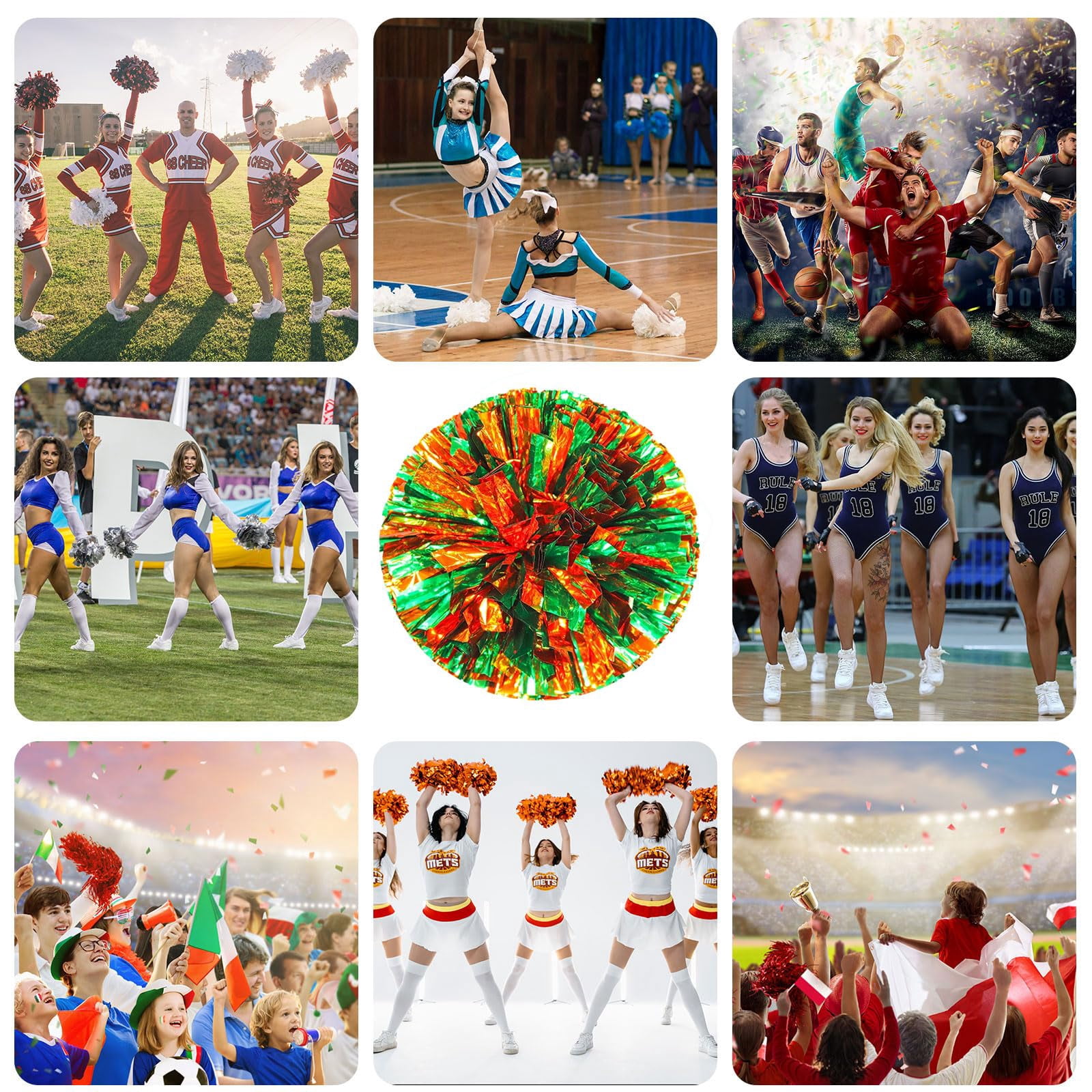 8 Pcs Cheerleading Pom Poms, Cheerleader Pompoms with Finger Holes,Fit for Team Spirit Sports Dance Cheering (Black)