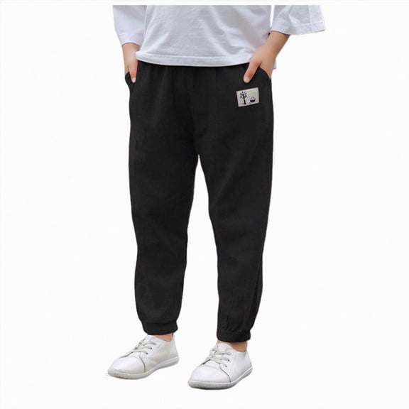 Hessimy Boys Straight-Leg Cotton Pants, Lightweight Trousers with Pockets for Summer Fall 6-12 Months 12-24 Months 2T 3T 4T 5T 6T 7T 8T 9T Children(Black,8-9 Years)