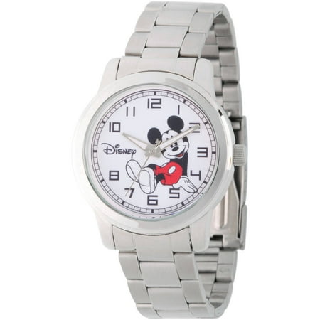 Disney Mickey Mouse Men's Silver Alloy Watch, Silver Stainless Steel Bracelet