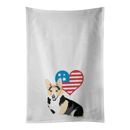

28 x 19 in. Unisex Pembroke Welsh Corgi Tricolor Red-Headed Patriotic White Dish Towels Kitchen Towel - Set of 2