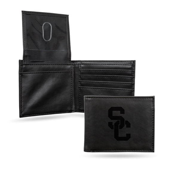 Rico Industries College Southern California Trojans Black Laser Engraved Bill-fold Wallet - Slim Design - Great Gift