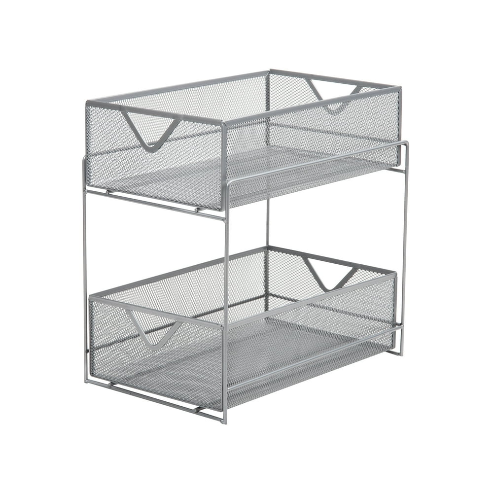 Mind Reader Metal Mesh 2Tier Slide Out Drawer Organizer, Silver