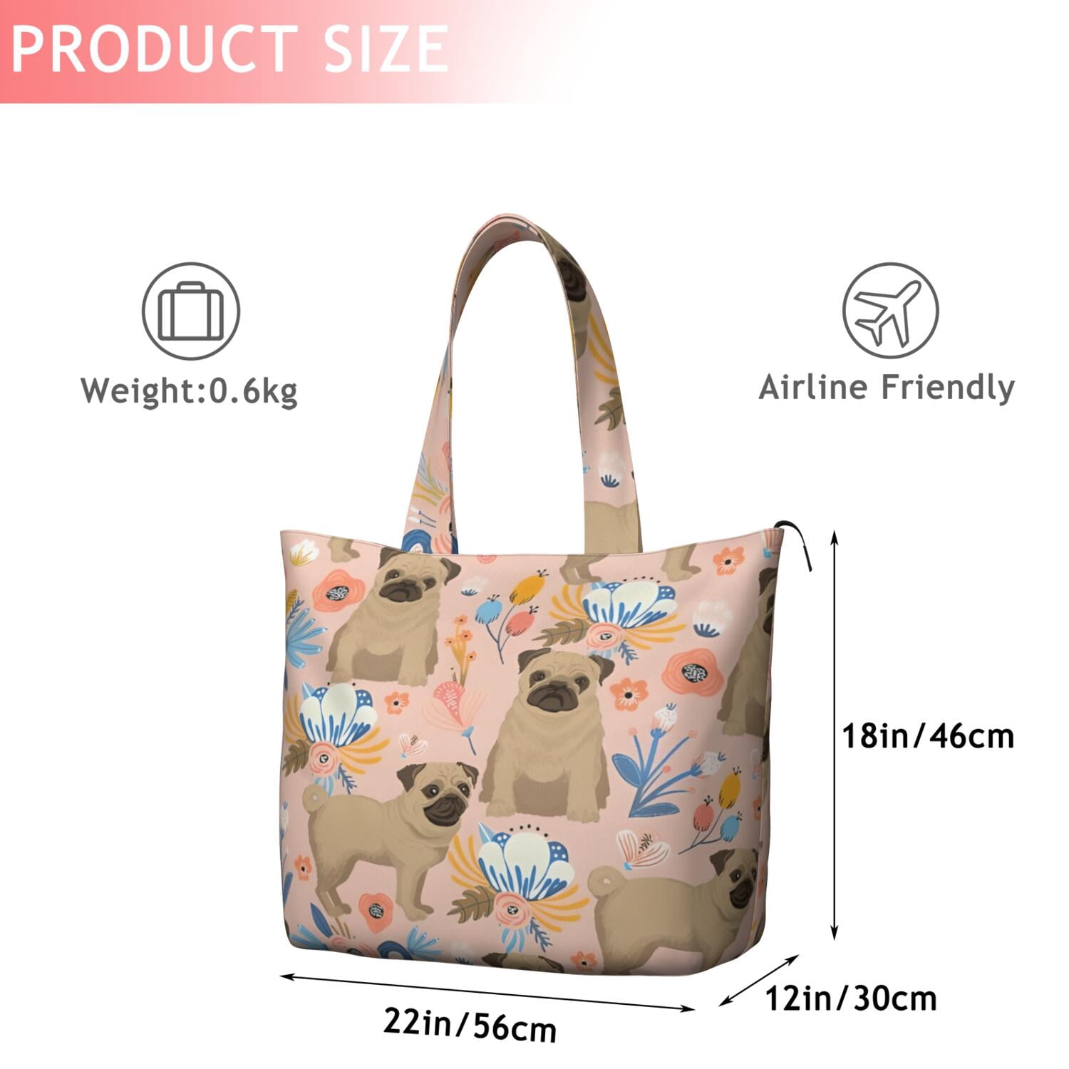 Bulldog Dog and Flower Florals Travel Tote Bags for Women Carry On,Large Weekender Bags for Women Travel,Multi Functional Duffle Bag for Work,Shopping,Sports