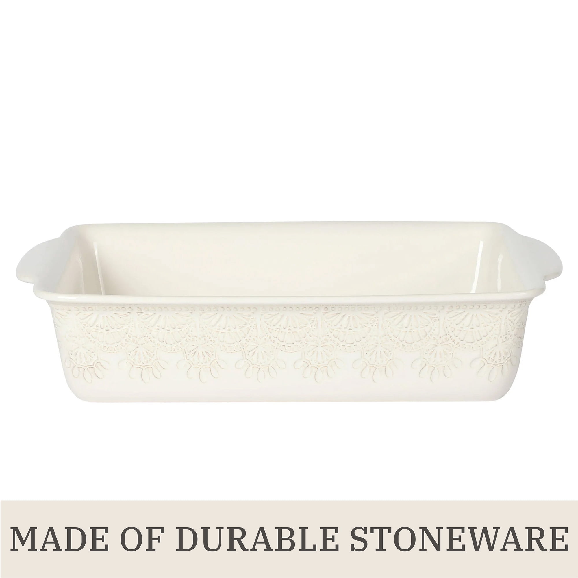 The Pioneer Woman Vintage Lace 13" x 9" 6 qt Linen Ceramic Casserole Baking Dish, with Wood Lid