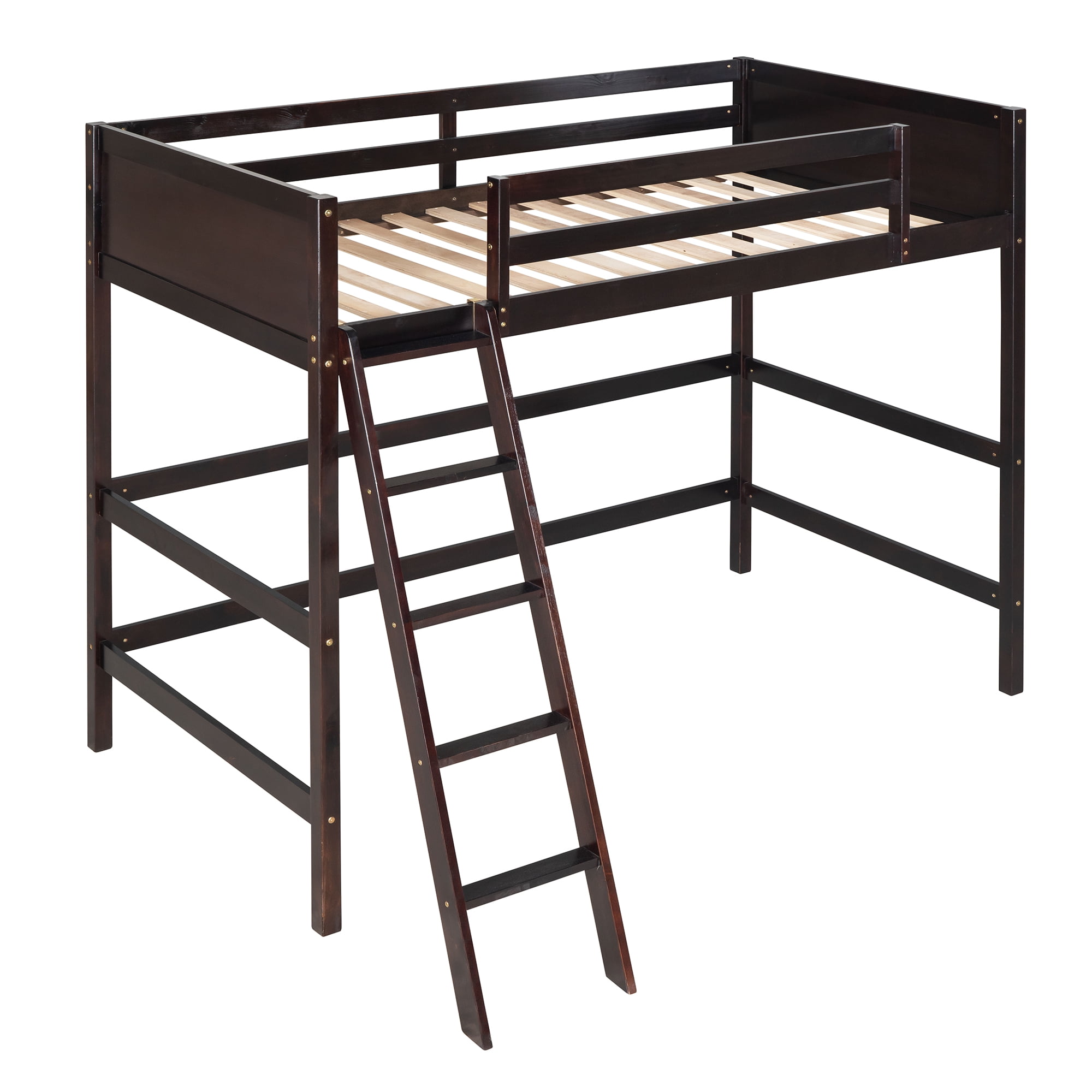 Aukfa Twin Loft Bed, Wood Bed Frame for Dorm Kis Teens College, Modern - Espresso