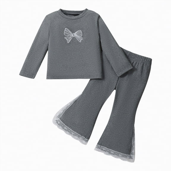 mgoYE Baby Girl Clothes 0-3 Months Preemie Newborn Baby Girl Clothes Infant Romper Fall Winter Outfits Gifts for Girls Cute Bell Bottoms Pant Sets(Grey,6-9 Months)