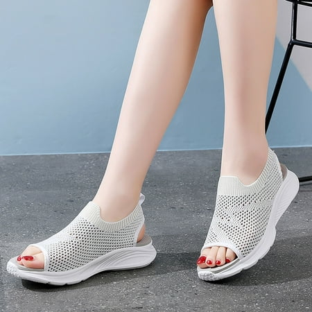 

Cathalem Sandals for Women Casual Summer Wide Width Fashion Mesh Women Breathable Wedges Beach Sandals Women New Size 10 Wedges Beige 9