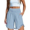 thumbnail image 4 of Levmjia Womens Ruffled Wrap Shorts High Waist Casual Polyester Elastic Waist Pocket Shorts for Everyday Wear Yoga Beach and Vacation All Season Comfort Stretchy Fit, 4 of 7