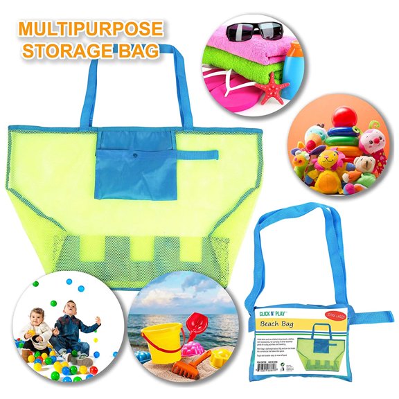 Click N’ Play Colorful Lightweight Mesh Beach Bag with High Capacity for Multipurpose Storage of Toys Food and Towel