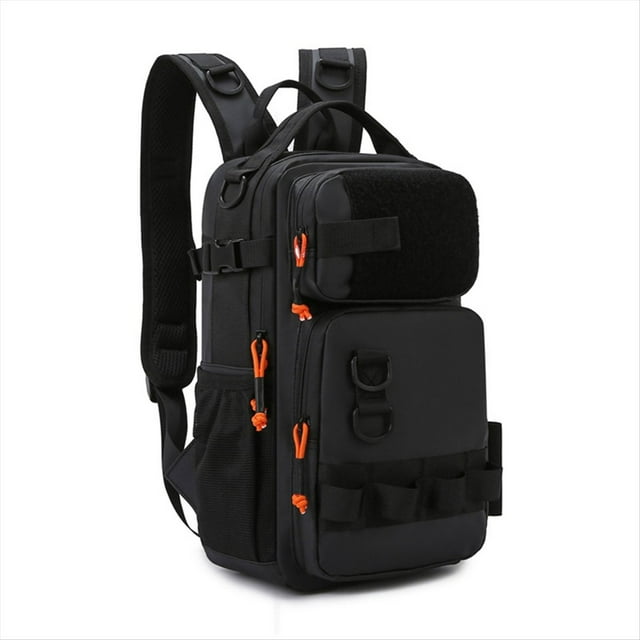 Fishing Lure Backpack with Rod Holders Chest Bag Waist Bags Outdoor Hiking Shoulder Rucksack Large Case Black