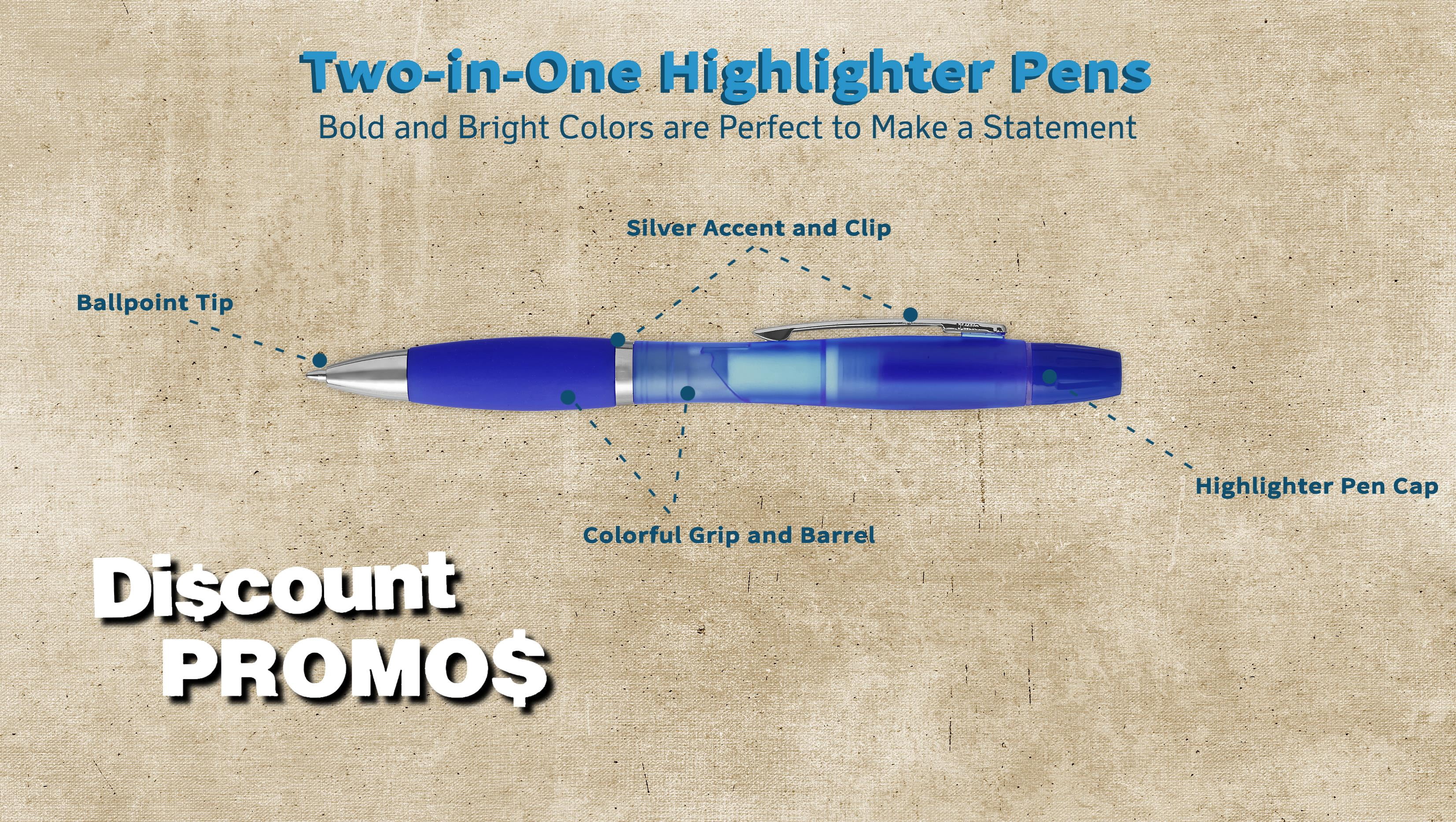 Two in one Highlighter Pens - 10 pack - Plastic Pens - Blue