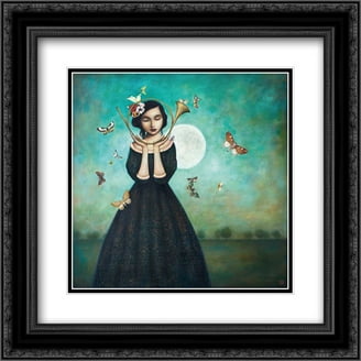 Red Folk Bunny 2x Matted 20x12 Black Ornate Framed Art Print by