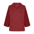 thumbnail image 5 of Loose Fit Women's 3/4 Sleeve Tops Collared V-Neck Solid Blouses Soft Breathable Clothes Perfect Shirts for Daily Office and Home Wear, 5 of 5