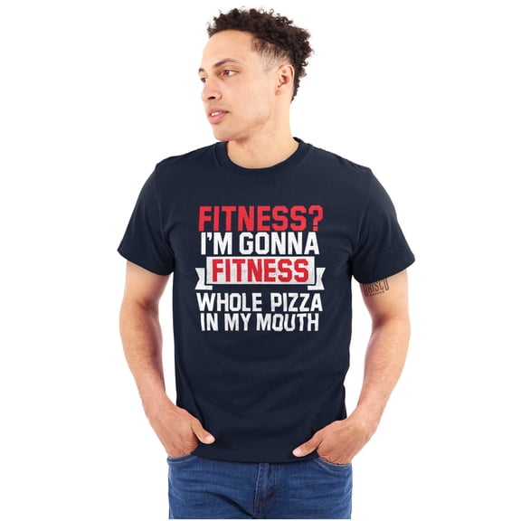 Fitness? Pizza! Gym Workout Exercise Plus Size Crewneck Graphic Tee Shirt Brisco Brands 2X
