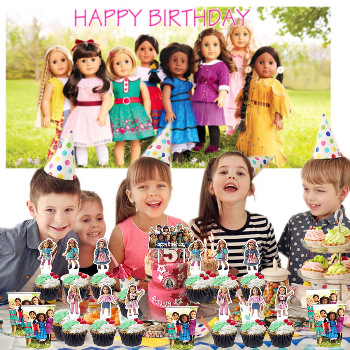 Gyufise 24pcs Happy Birthday Cupcake Toppers - Rose Red Double Layer Picks For Cake & Dessert Decor