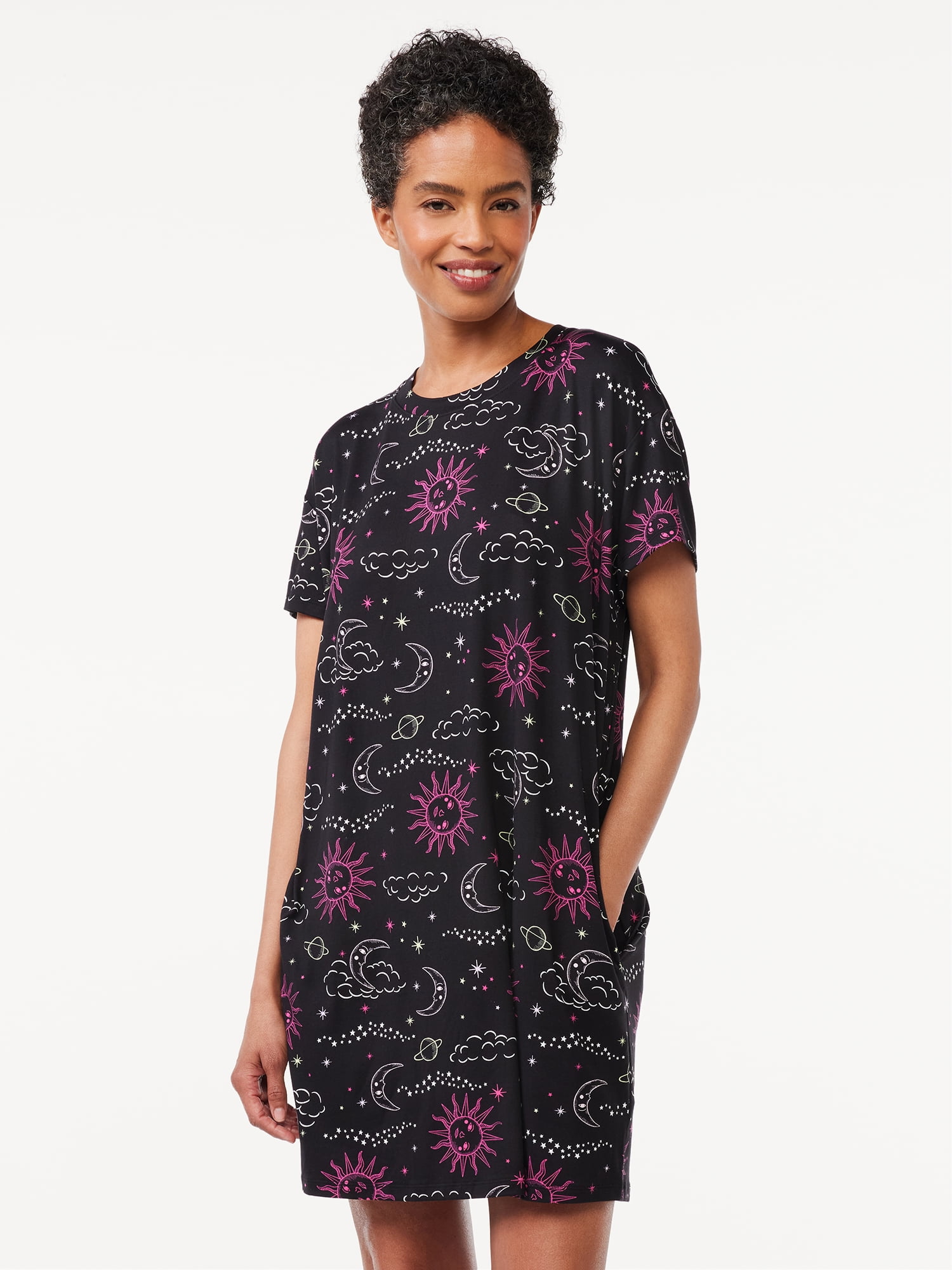 Joyspun Women's Short Sleeve Sleep Shirt, Sizes S/M to 2X/3X