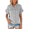 thumbnail image 4 of 2025 Clearance! 50% Off Clear! asdoklhq Juniors Plus Tops & T-Shirts,Women's Tops Solid Button Shirt Female V-Neck Loose T-Shirt Blouse, 4 of 9
