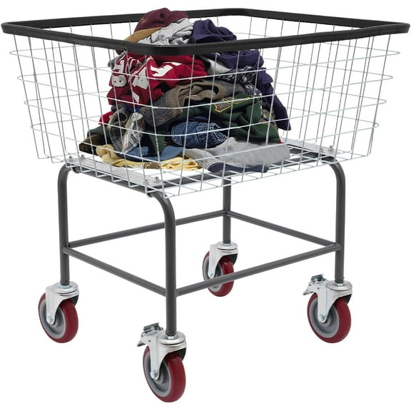 Heavy Duty Wire Laundry Cart, 2.2 Bushel Rolling Basket With Wheels, Commercial Metal Laundry Cart For Efficient Clothes Storage And Transport