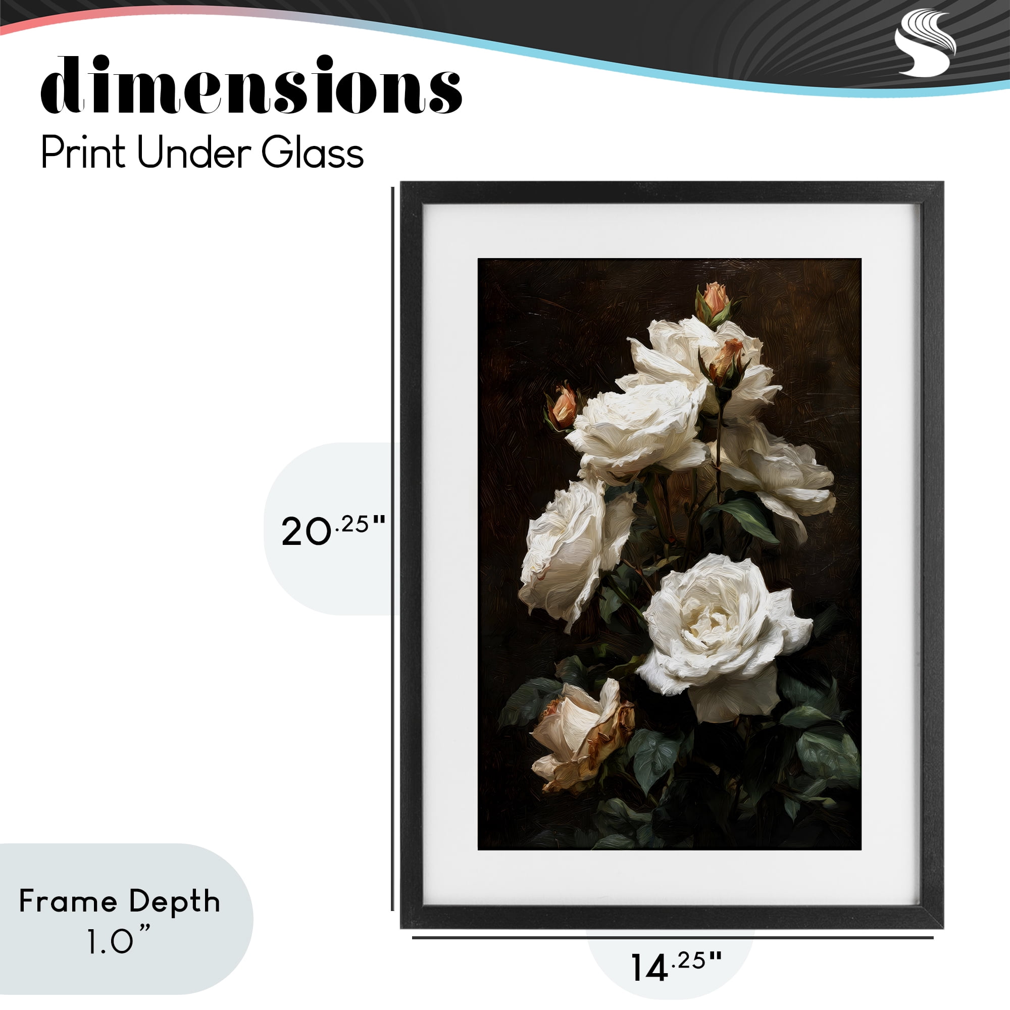 Stupell Industries Tower of White Roses Black Framed Print Under Glass, design by Petal Prints Design