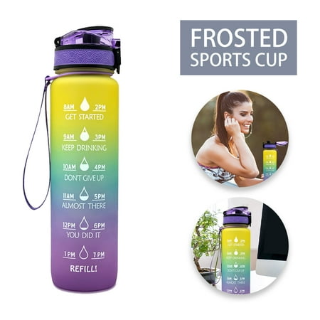 

Motivational Water Bottle 32oz/1L with Time Marker & Removable Strainer to Remind You Drink More Water Leakproof BPA Free Wide Mouth Sport Water Jug for Fitness and Outdoor Running Hiking Backpacking