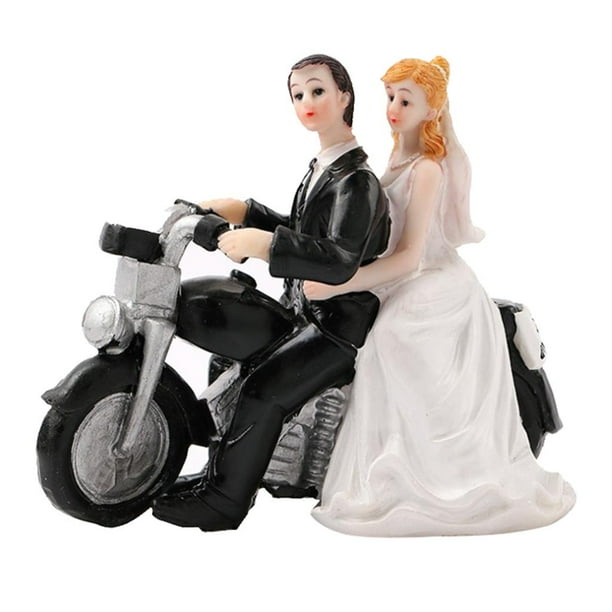 Topper de pastel de bodas - Novia y novio con figuras de motocicleta - Figuras divertidas de parejas de bodas Decoraciones de pasteles Regalos - 5.3 x