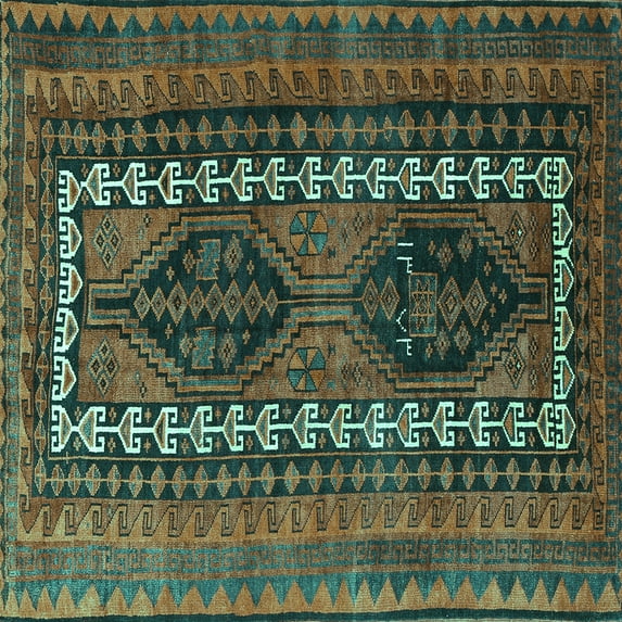 Ahgly Company Indoor Square Persian Turquoise Blue Traditional Area Rugs, 6' Square
