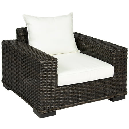 Round Wicker Chair Outdoor Best Choice Products Oversized Outdoor Wicker Patio Club Arm Chair w/ Aluminum Frame and White Cushion, Brown ()