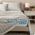 thumbnail image 5 of Bare Home Luxury 100% Cotton Flannel Queen Sheet Set, Deep Pocket, 4-Piece, Checkered Plaid - Light Gray, 5 of 7