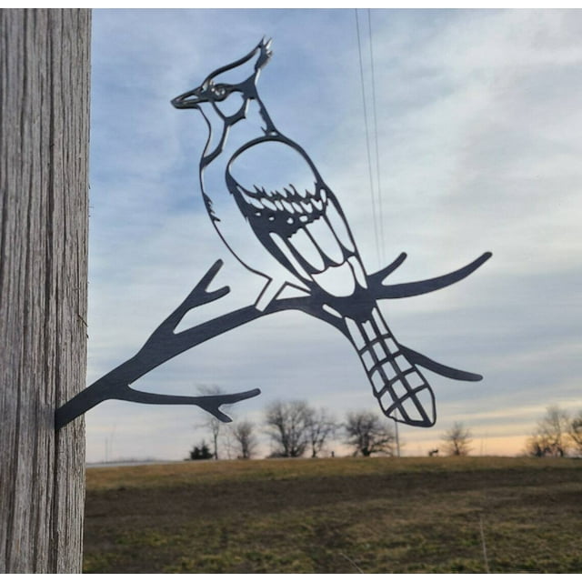 Blue Jay on a Branch Metal Art Made in USA Yard Garden Sculpture