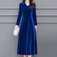 thumbnail image 3 of comerut Women Dress Solid Color Soft Long Sleeves Round Neck Big Hem Warm Mid-calf Length Plus SIze Lady Prom Dress Female Garment, 3 of 8