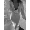 thumbnail image 3 of Vestido largo de manga larga para mujer, ropa de playa sin espalda, traje de baño tejido, Túnica Sexy, 3 of 5
