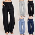 thumbnail image 2 of Plus Size Women's Linen High Waisted Loose Fit Pants Drawstring Closure Gothic Trousers with Pockets, 2 of 4