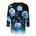 thumbnail image 4 of Ounisa Womens 3/4 Sleeve Tops 2025 Summer Floral Print Round Neck Shirts Loose Fit Three Quarter Sleeve Tshirts, 4 of 6