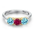 thumbnail image 3 of Gem Stone King 10K Two Tone Gold Red Created Ruby and Blue Apatite Engagement Ring for Women | 1.59 Cttw | Round 5MM | Gemstone July Birthstone | Size 5, 3 of 6