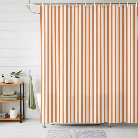 Shower Curtains for Bathroom, Thin Orange Striped Waterproof Fabric Shower Curtain, Farmhouse Modern Stripes Decorative Bathroom Curtain for Bathtub, 36"x72", No Hooks Included