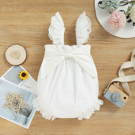 

Cotton Blend Girls Lace Sleeveless Bowknot Romper Bodysuits Clothes