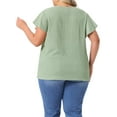 thumbnail image 3 of Agnes Orinda Women's Plus Size Tops Texture Notched V Neck Ruffle Sleeve Summer Casual  Tee Blouses 2X Green, 3 of 6