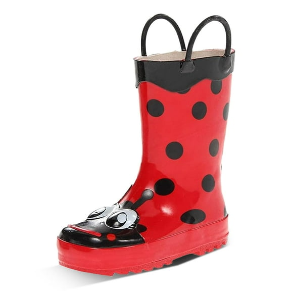 Western Chief Girls' Waterproof Printed Rain Boot with Easy Pull on Handles, Lucy the Ladybu, 9 M US Toddler