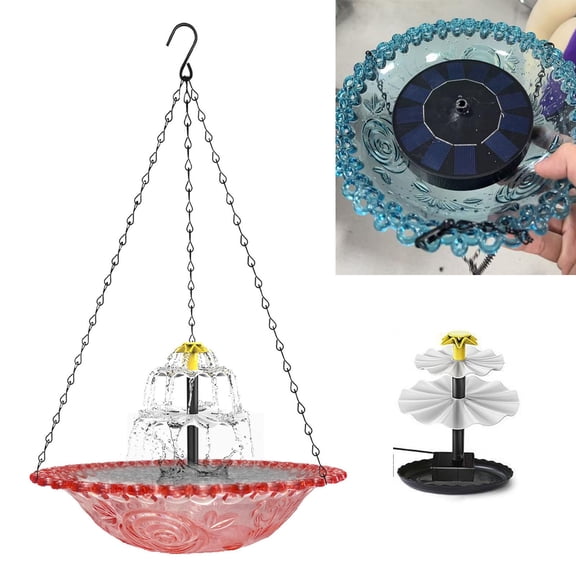 Solar Hanging Bird Bath Fountain, Solar Cascade Hanging Bird Bath for Outdoor Garden Backyard Patio Lawn, Bird Bath Bowl with Solar Powered Pump