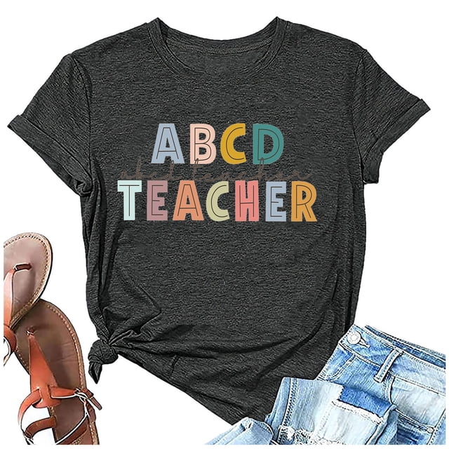 T-shirt Décontracté pour Femmes à Imprimé, Col Rond, Manches Courtes, Chandail à Enfiler pour les Activités Quotidiennes et sur le Campus