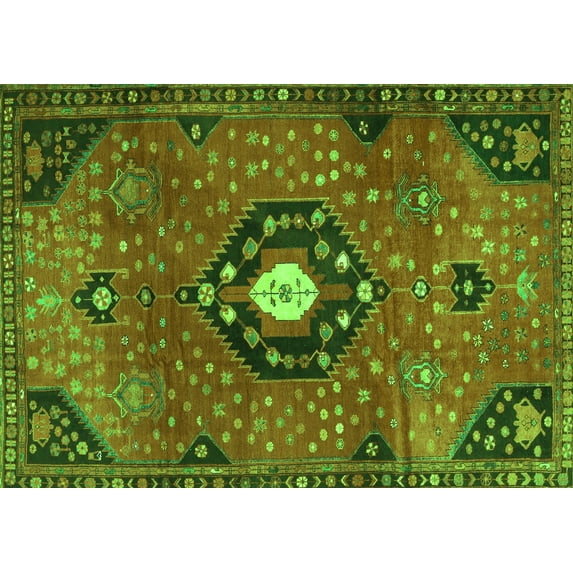 Ahgly Company Indoor Rectangle Medallion Green Traditional Area Rugs, 4' x 6'