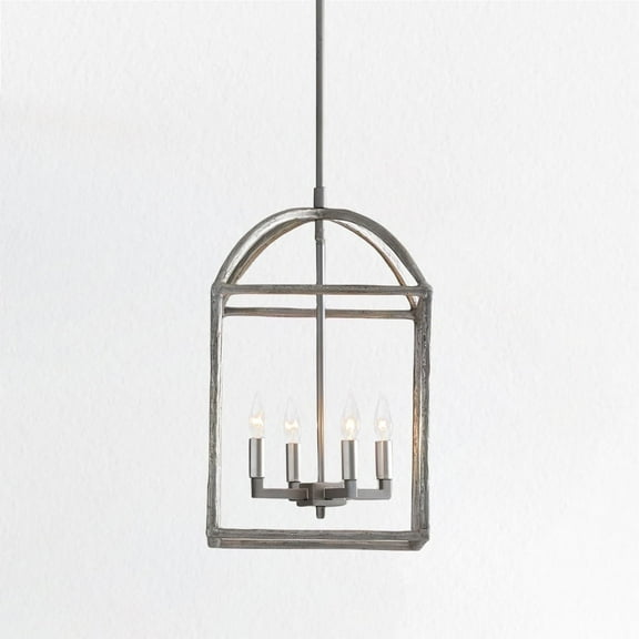 Modern Industrial Forged-Iron Pendant Light Nickel, Hand-Forged Finish Ceiling Light, Adjustable Height, E12 Sockets, Mid-Century Pendant Light for Living Room