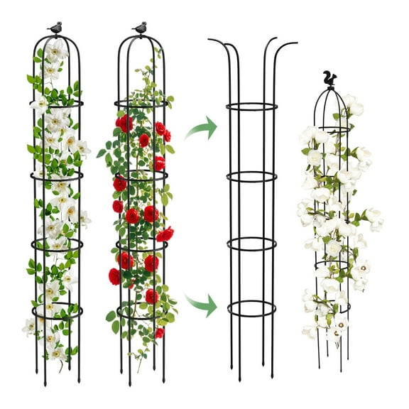 NUAHRHY Outdoor Garden Rose Bush Flower Obelisk 6Ft Trellises Tomato Tower For Climbing Plant Tall Sturdy Trellis Detachable Plants  For Vine Cucumber