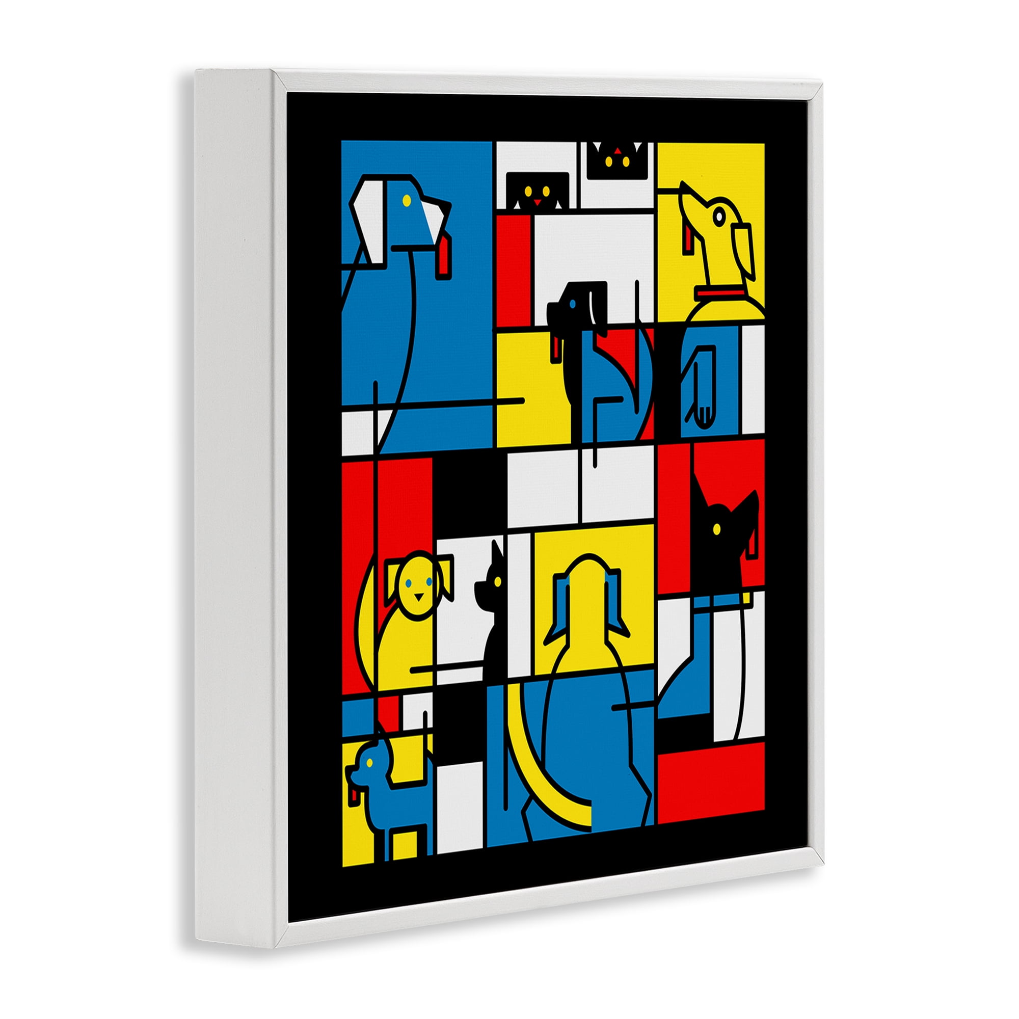Stupell Industries Color Block Dogs Abstract White Framed Giclee Art, design by Tobe Fonseca