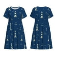 thumbnail image 3 of Bixox Robe d'Été à Manches Courtes pour Femmes Robe Ample Longueur Genou avec Poches-Lighthouses et Ancres, 3 of 7